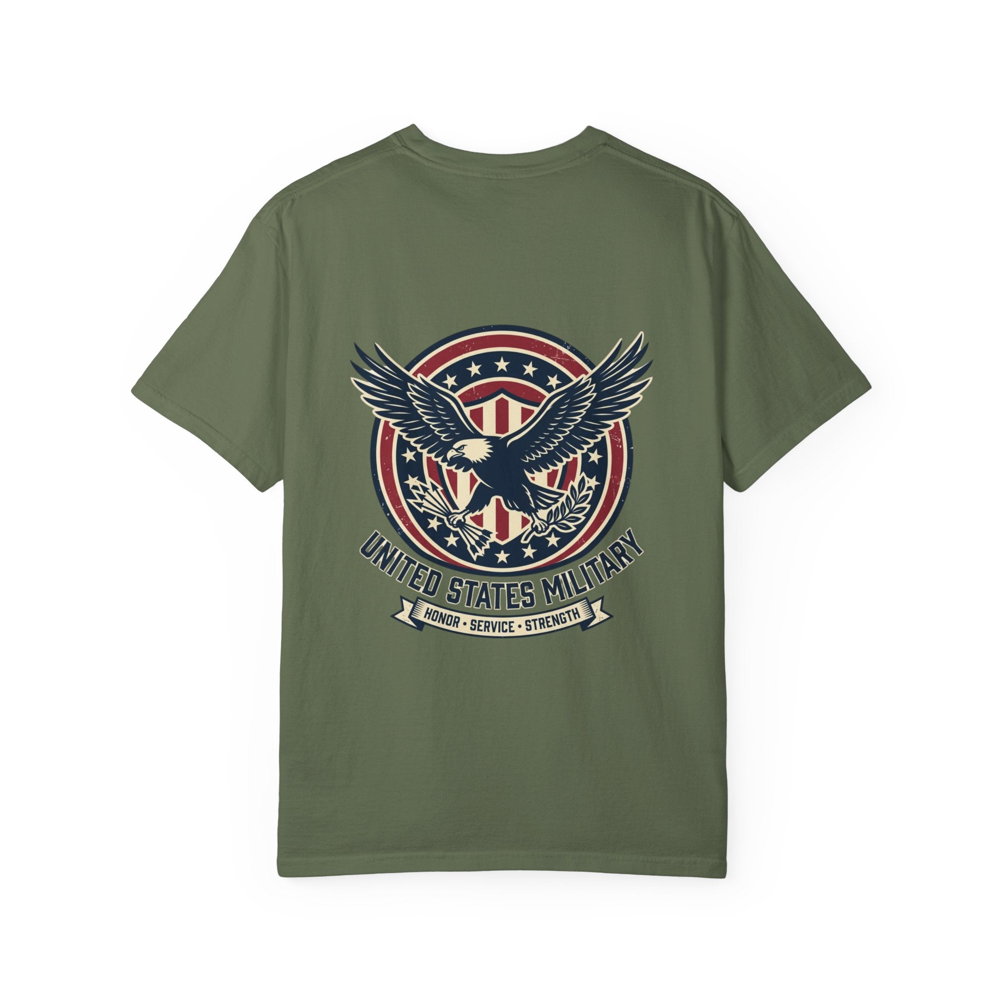 United States Military Eagle Crest T-Shirt | American Flag Shield