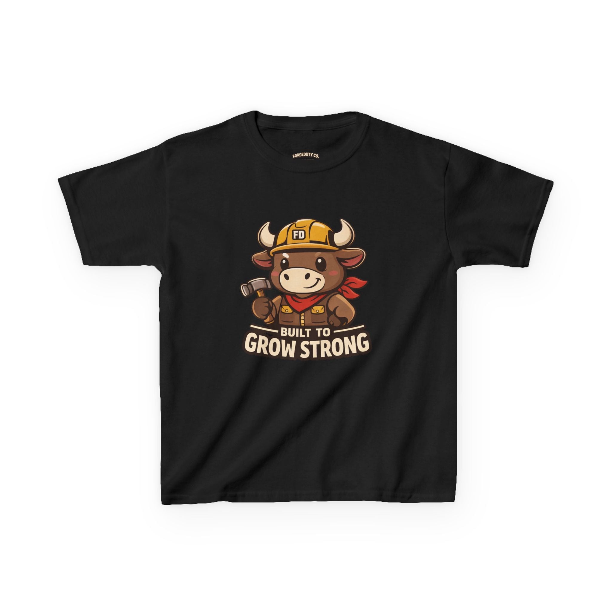 Build to Grow Strong Briggs the Bull Kids Tee | Cute Construction Ox Nursery Shirt