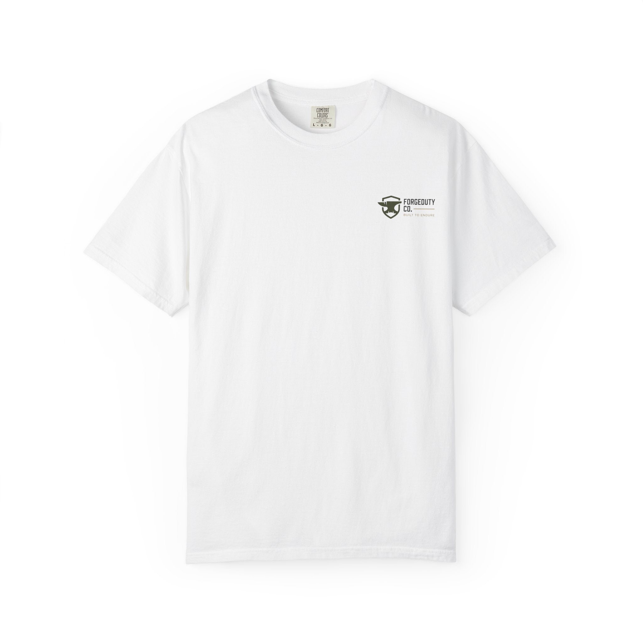 Forged Duty Shield logo T-shirt | American flag, rifles, thin green line