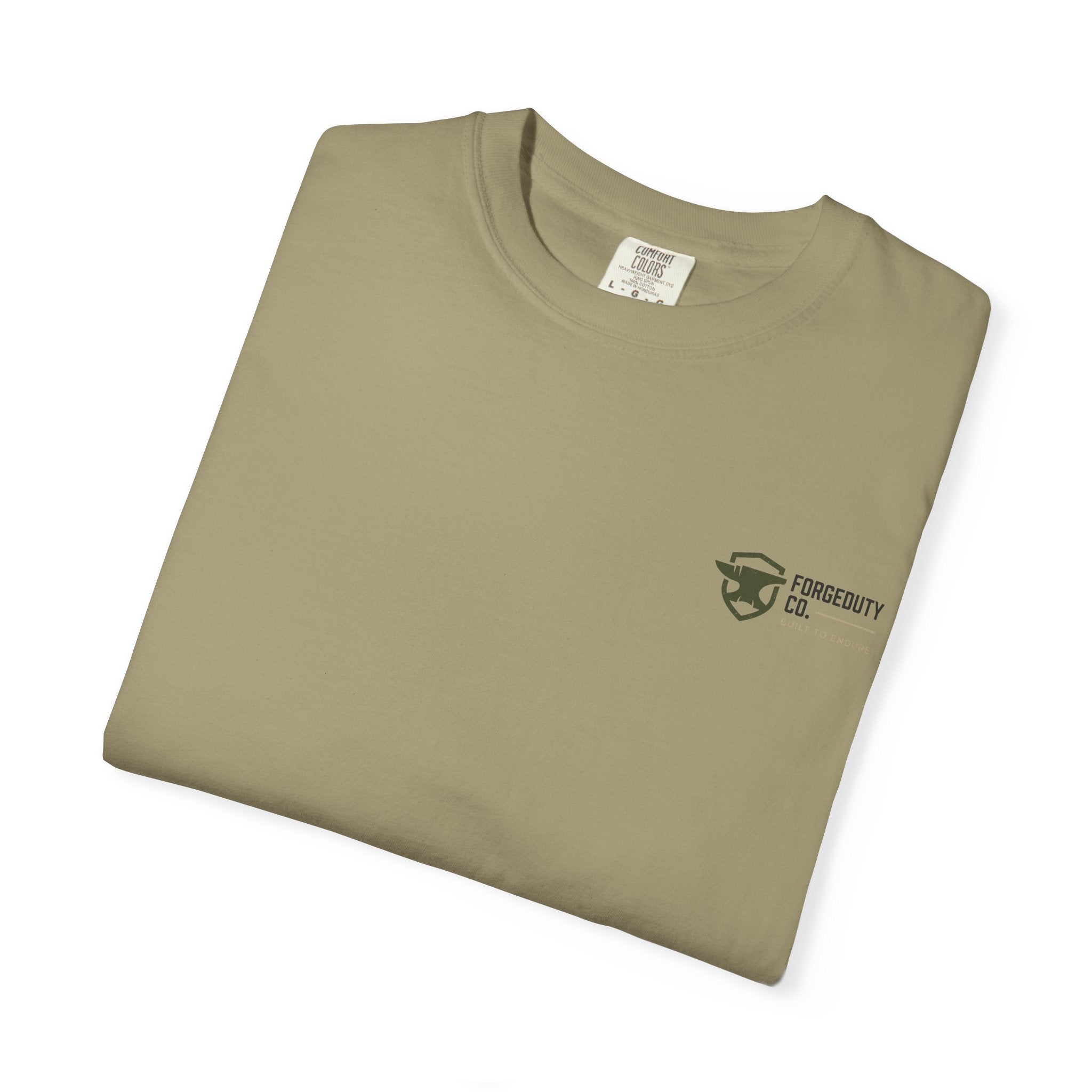 Forged Duty Shield logo T-shirt | American flag, rifles, thin green line