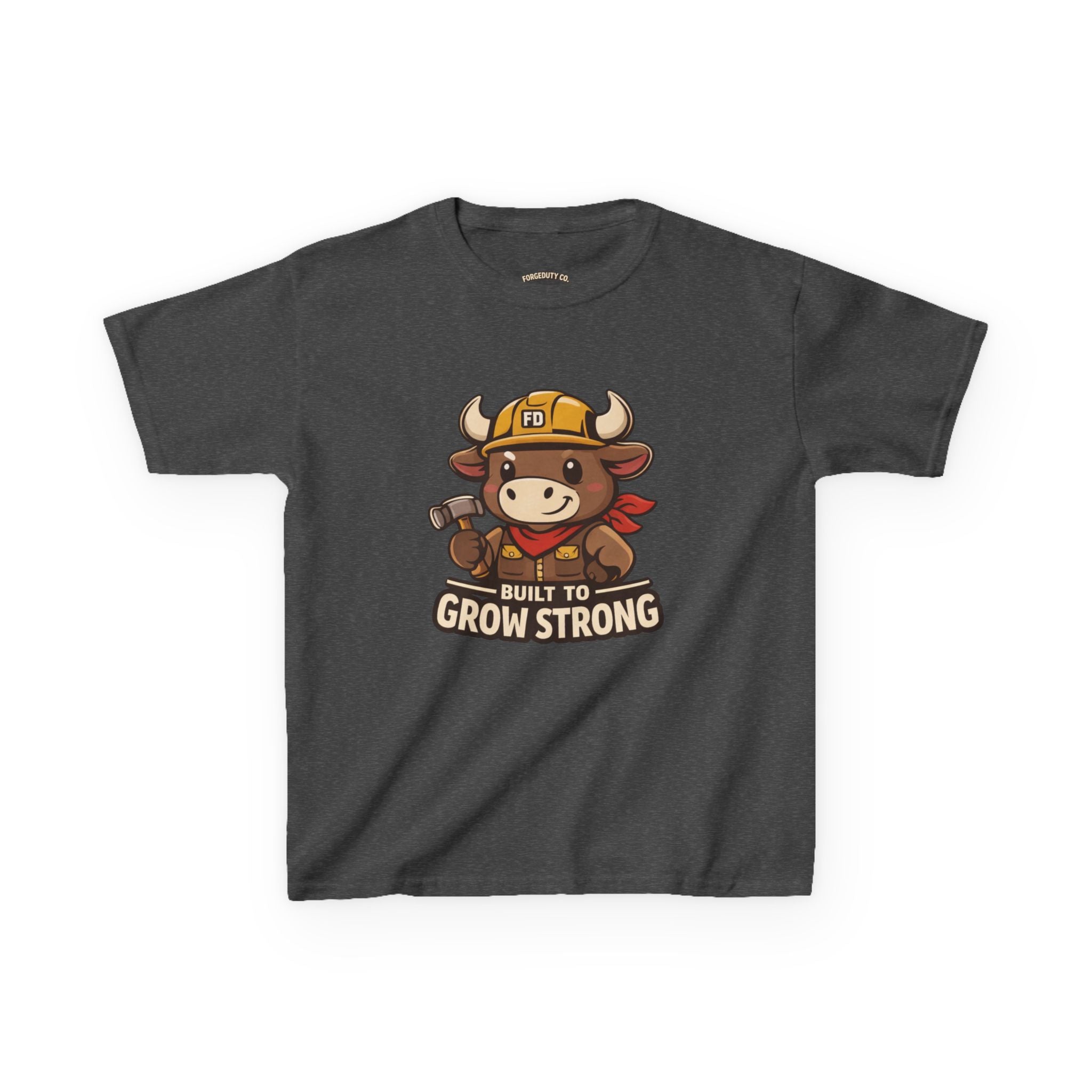 Build to Grow Strong Briggs the Bull Kids Tee | Cute Construction Ox Nursery Shirt