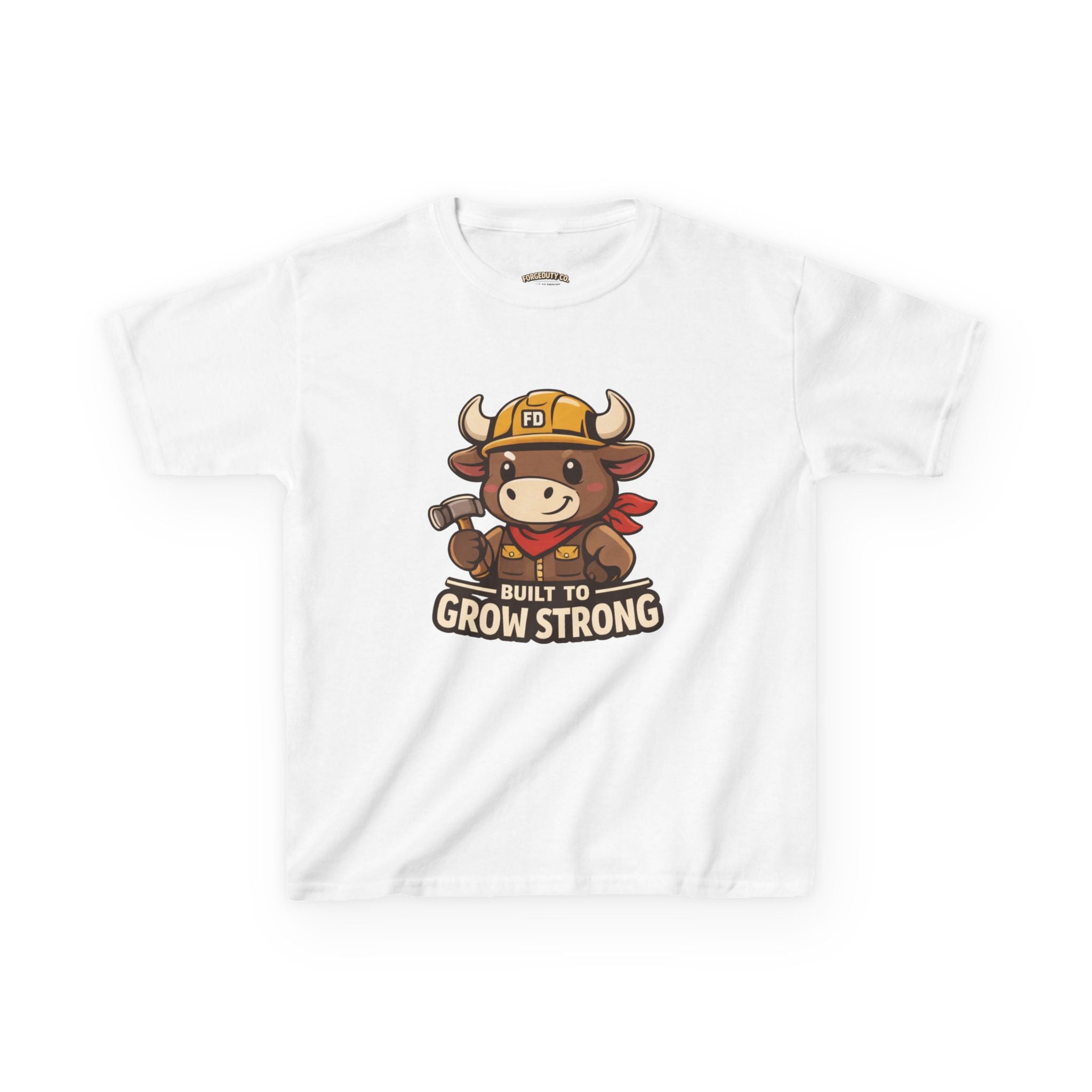 Build to Grow Strong Briggs the Bull Kids Tee | Cute Construction Ox Nursery Shirt