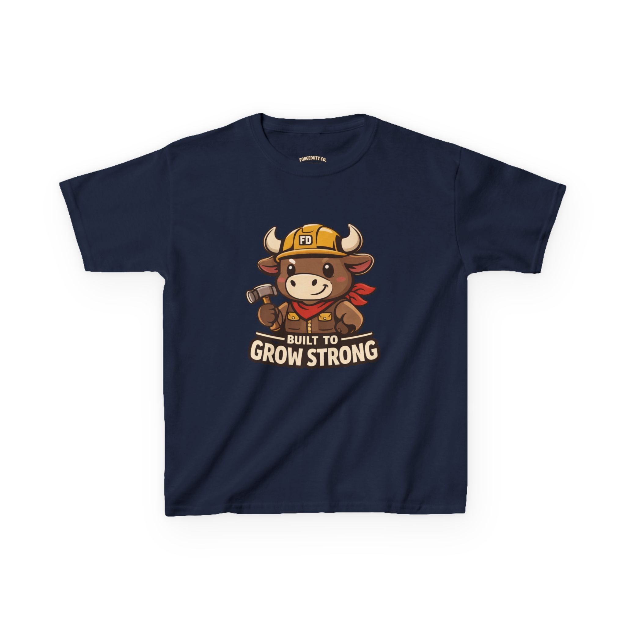 Build to Grow Strong Briggs the Bull Kids Tee | Cute Construction Ox Nursery Shirt