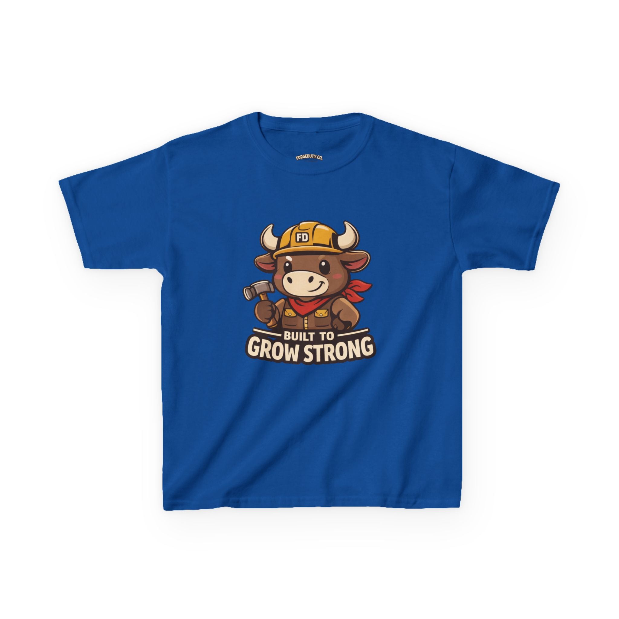 Build to Grow Strong Briggs the Bull Kids Tee | Cute Construction Ox Nursery Shirt