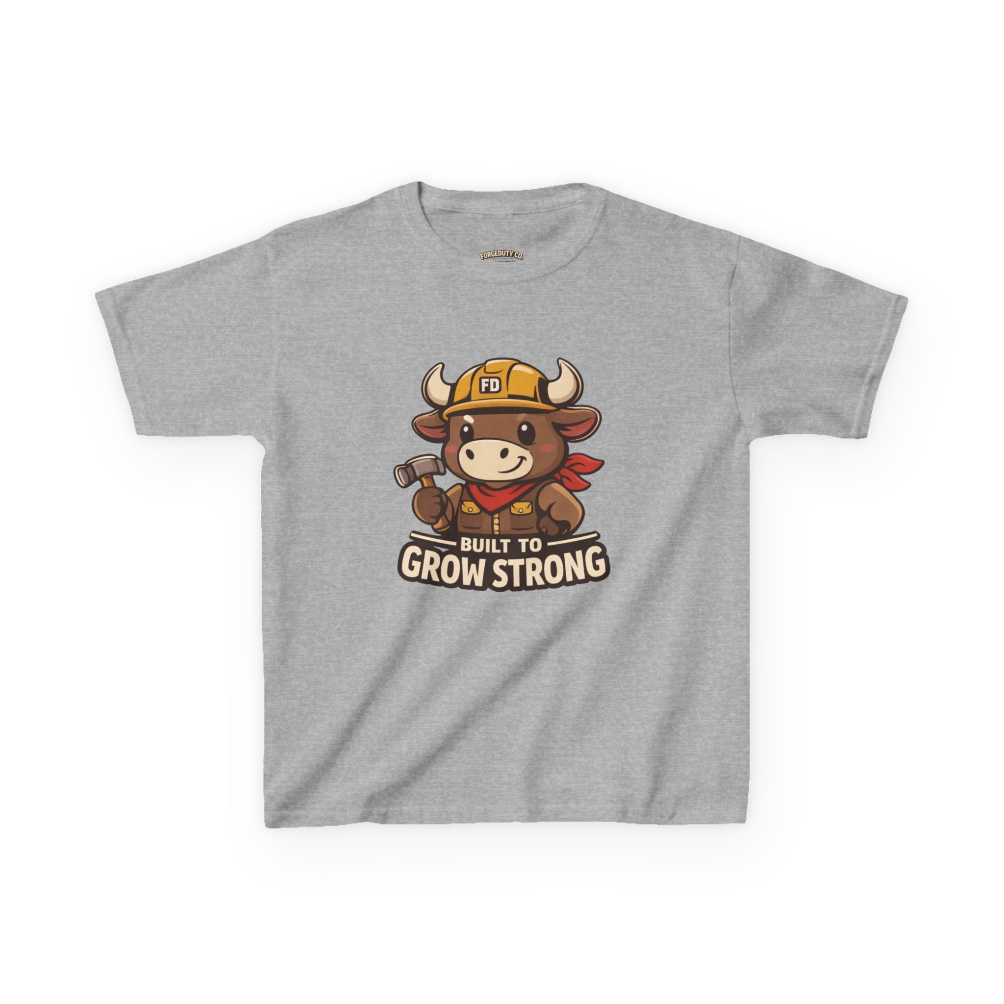 Build to Grow Strong Briggs the Bull Kids Tee | Cute Construction Ox Nursery Shirt