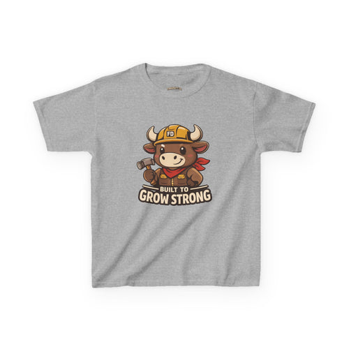 Build to Grow Strong Briggs the Bull Kids Tee | Cute Construction Ox Nursery Shirt
