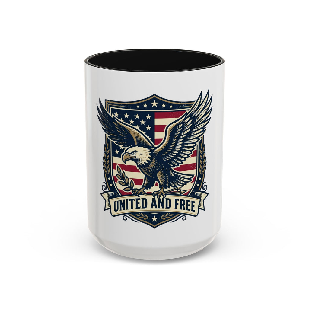 United and Free Eagle Mug Patriotic Two-Tone Accent Coffee Cup (11oz, 15oz)