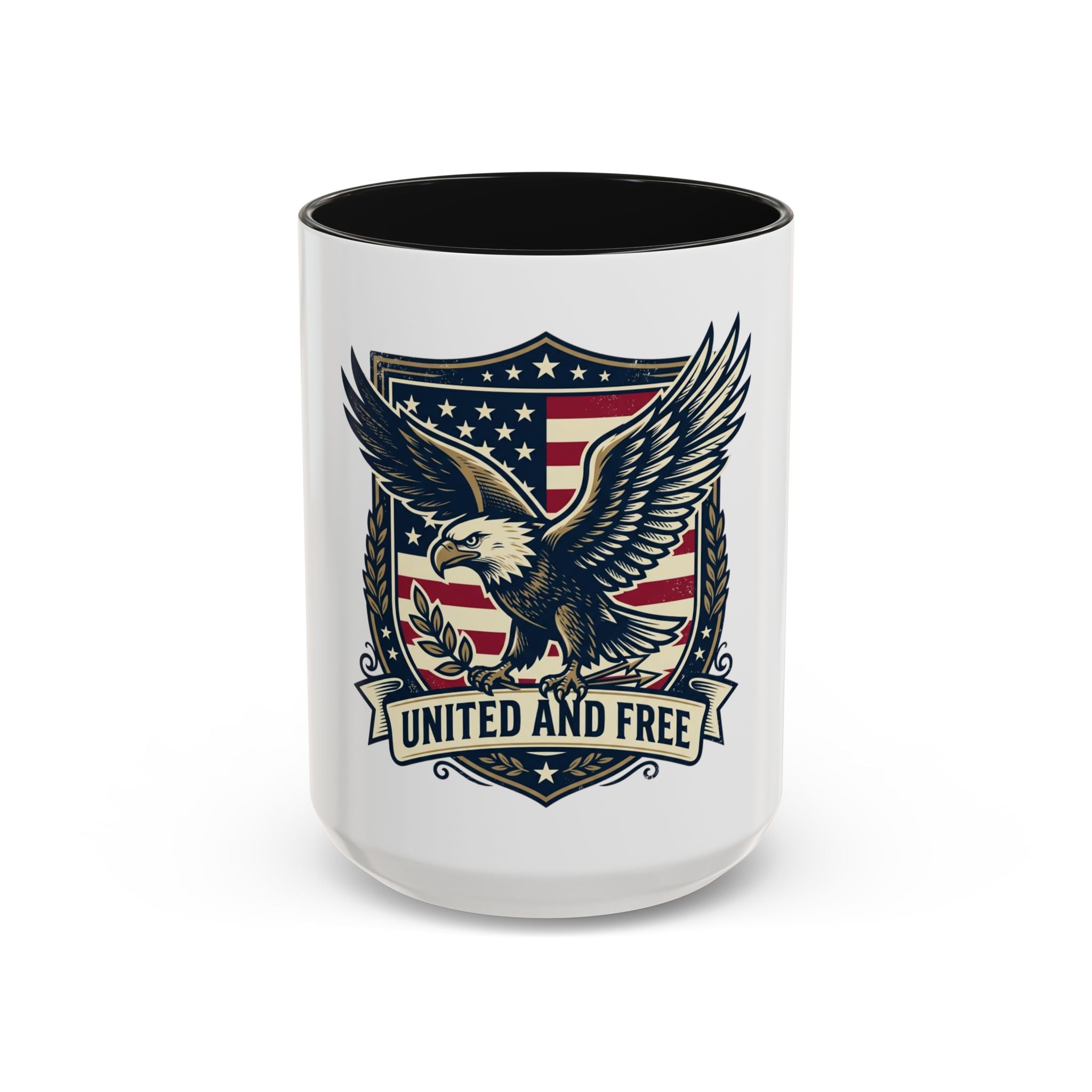 United and Free Eagle Mug Patriotic Two-Tone Accent Coffee Cup (11oz, 15oz)