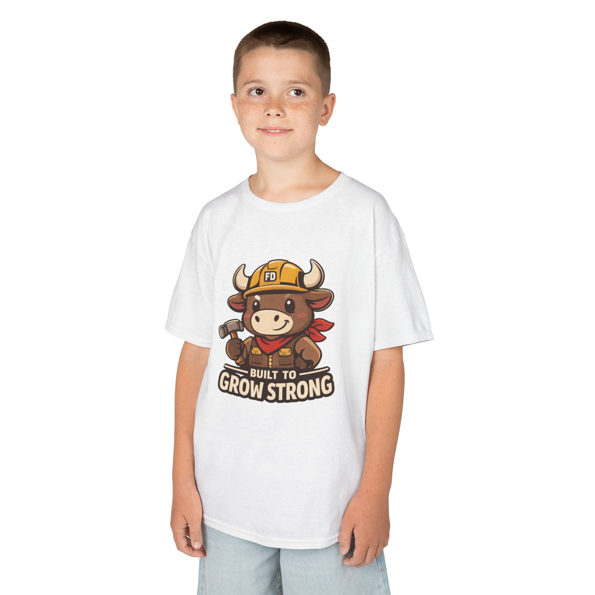 Build to Grow Strong Briggs the Bull Kids Tee | Cute Construction Ox Nursery Shirt