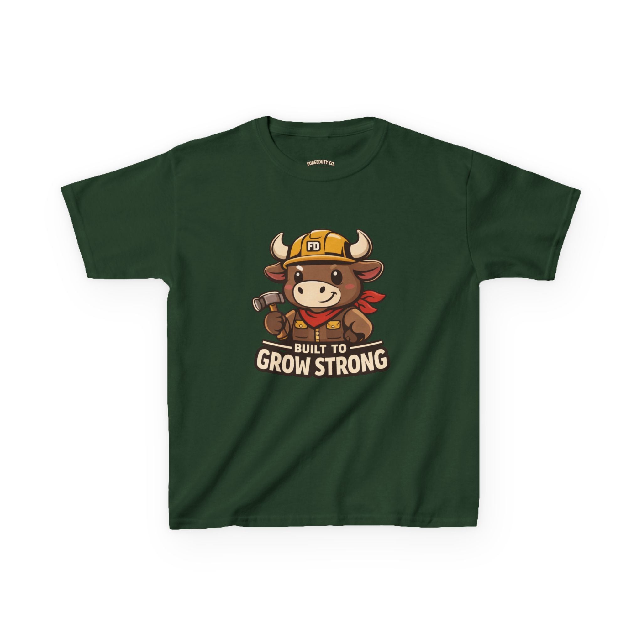 Build to Grow Strong Briggs the Bull Kids Tee | Cute Construction Ox Nursery Shirt