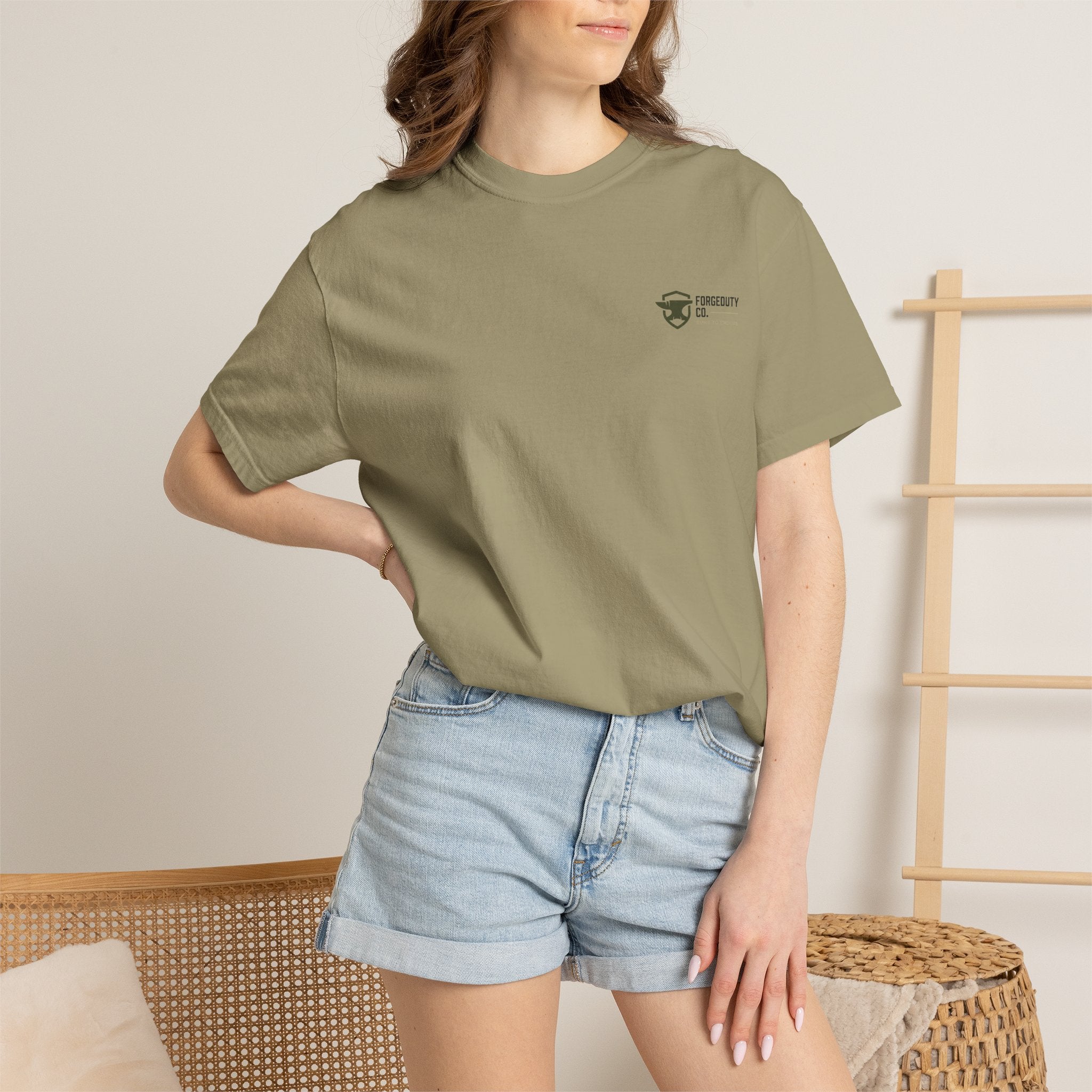 Forged Duty Shield logo T-shirt | American flag, rifles, thin green line
