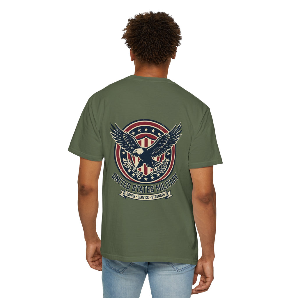 United States Military Eagle Crest T-Shirt | American Flag Shield