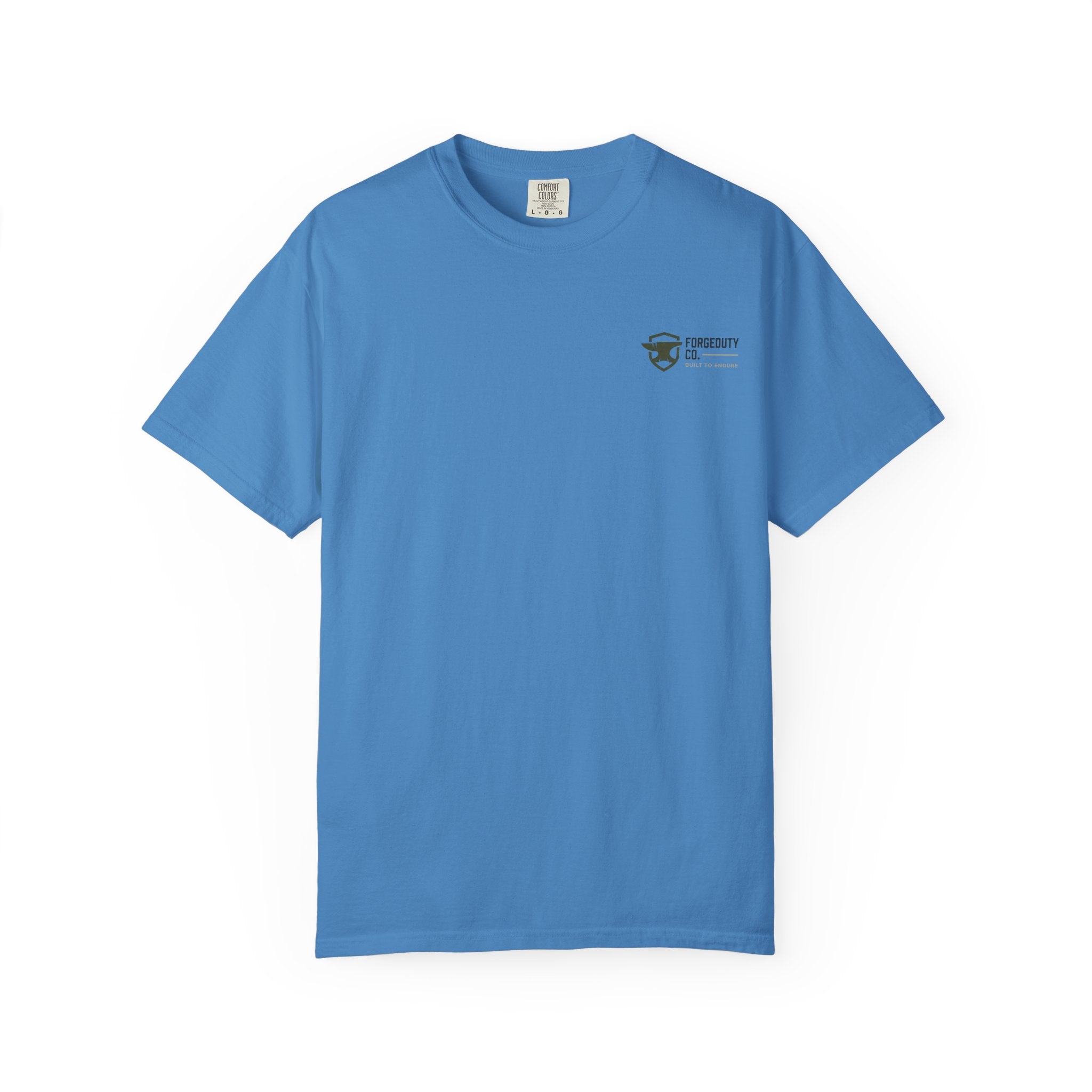 Forged Duty Shield logo T-shirt | American flag, rifles, thin green line