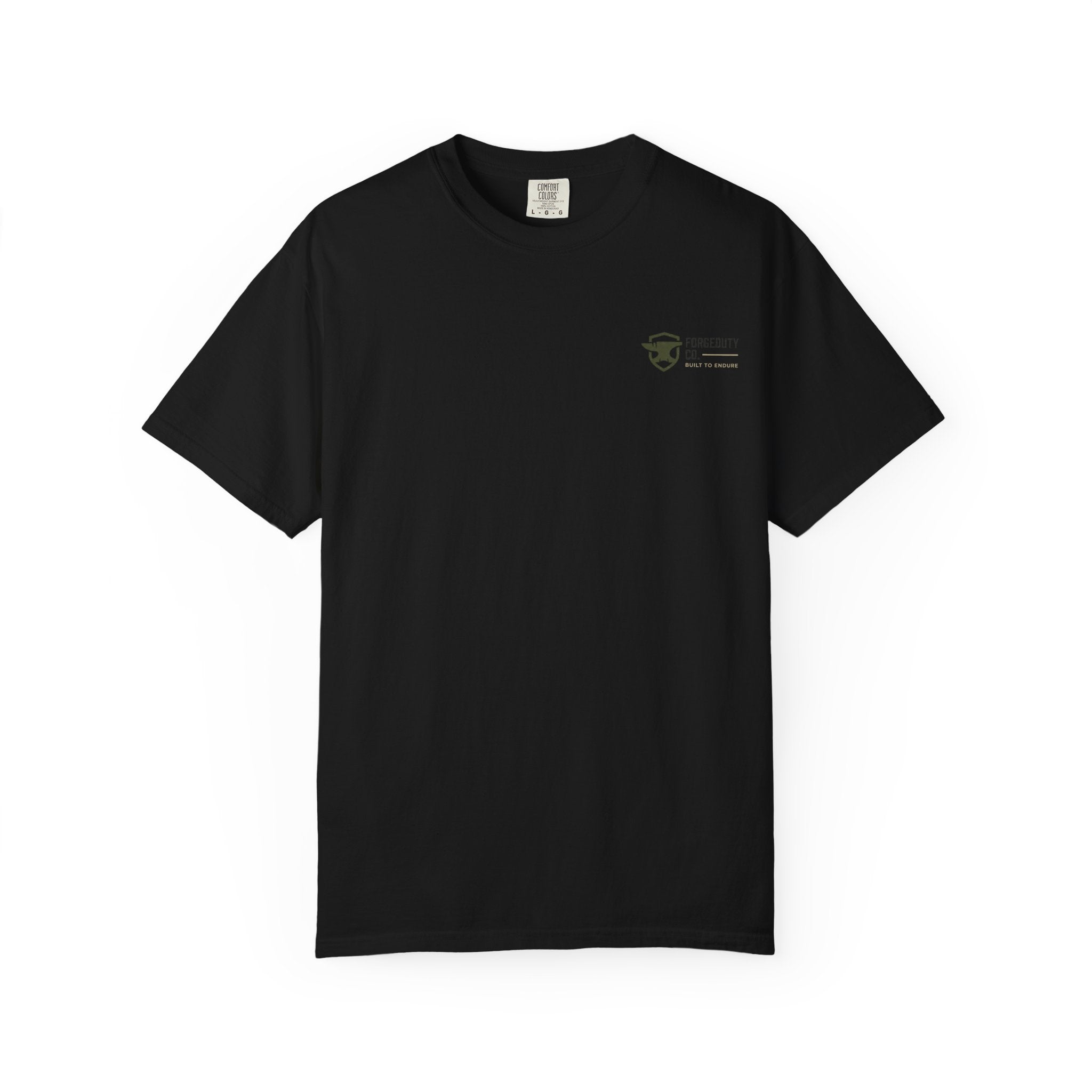 Forged Duty Shield logo T-shirt | American flag, rifles, thin green line