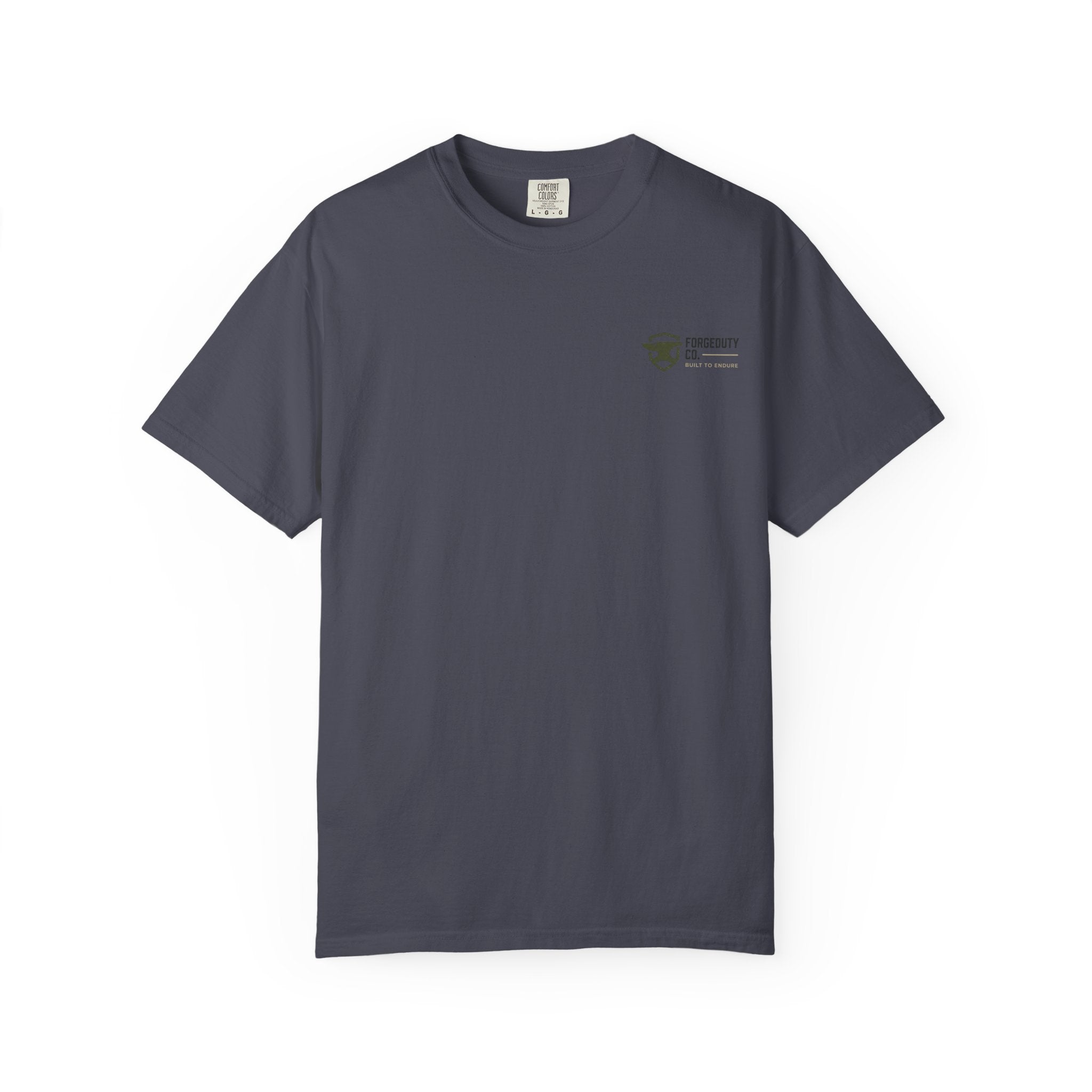 Forged Duty Shield logo T-shirt | American flag, rifles, thin green line